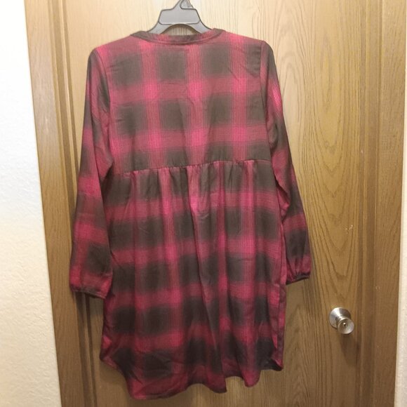 Knox Rose women's plus size cherry red & black plaid peasant dress sz XXL - Picture 2 of 12